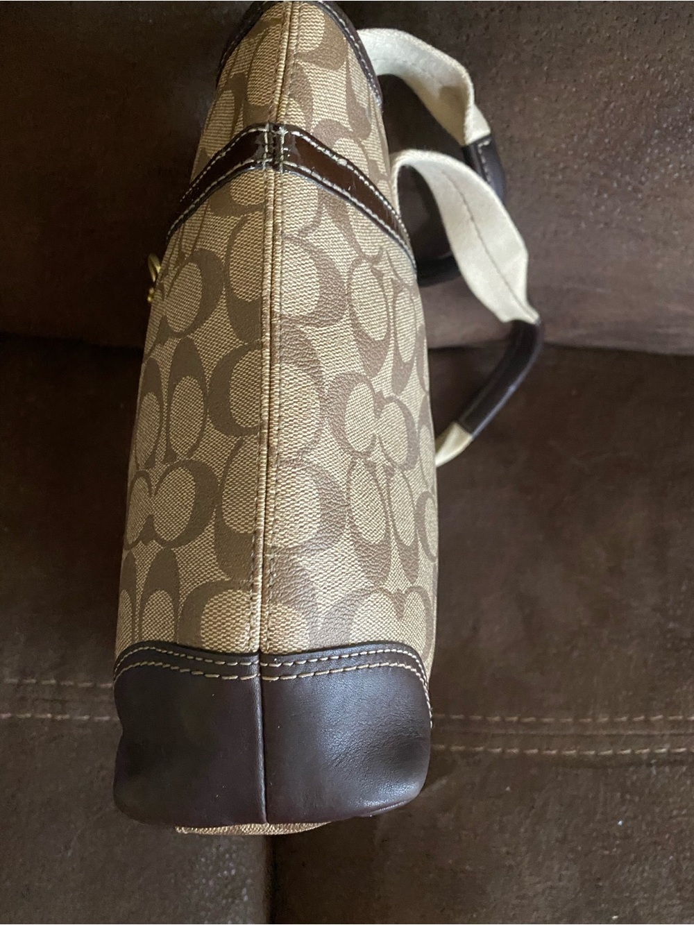 Coach Heritage Khaki Chestnut Coated Canvas Tote - Picture 6 of 14